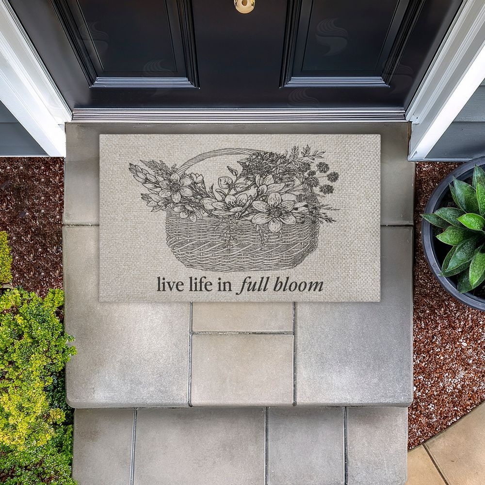 Lettered and Lined Life In Full Bloom Floral Basket Outdoor Faux Sisal Door Mat