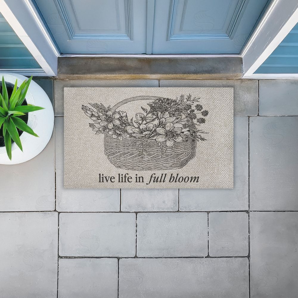 Lettered and Lined Life In Full Bloom Floral Basket Outdoor Faux Sisal Door Mat