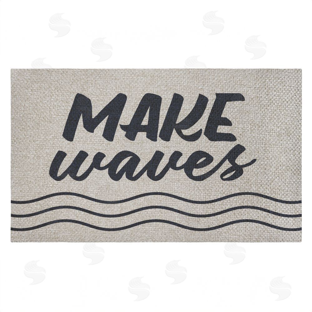 Lettered and Lined Make Waves Navy Blue Outdoor Faux Sisal Door Mat
