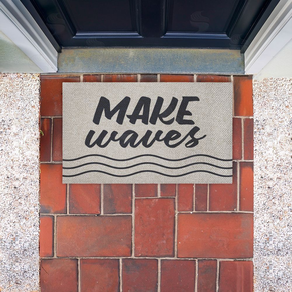 Lettered and Lined Make Waves Navy Blue Outdoor Faux Sisal Door Mat