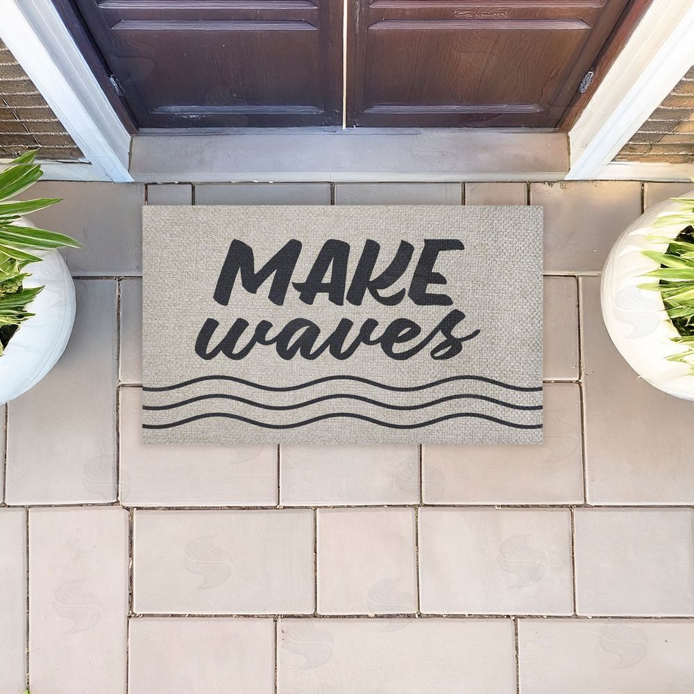 Lettered and Lined Make Waves Navy Blue Outdoor Faux Sisal Door Mat
