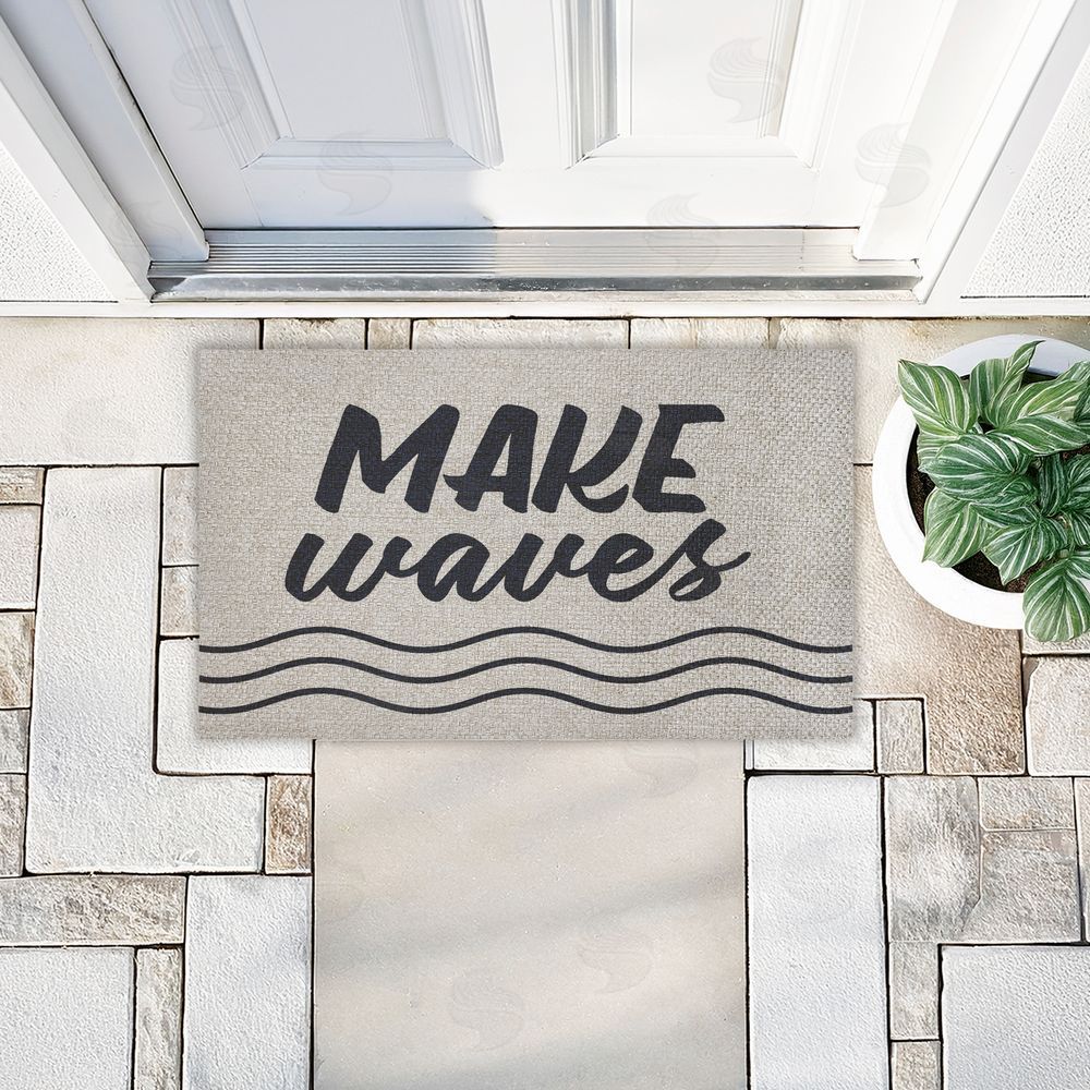Lettered and Lined Make Waves Navy Blue Outdoor Faux Sisal Door Mat