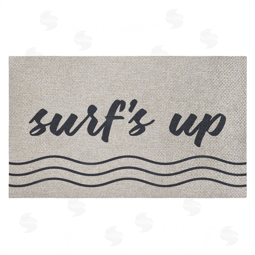 Lettered and Lined Surf's Up with Waves Outdoor Faux Sisal Door Mat