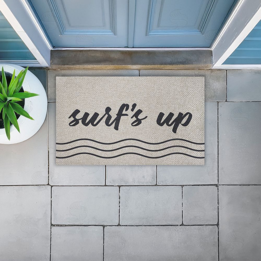 Lettered and Lined Surf's Up with Waves Outdoor Faux Sisal Door Mat