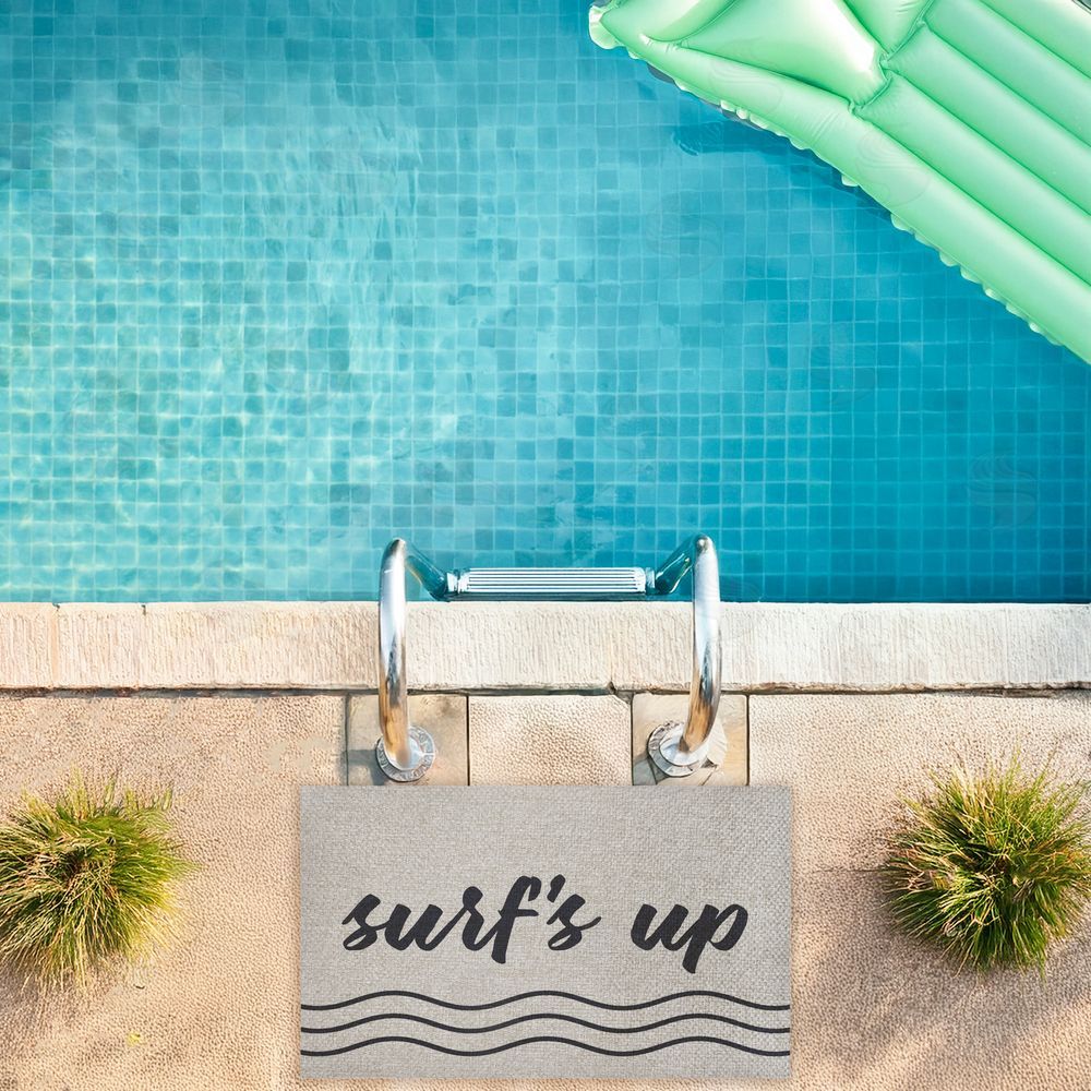 Lettered and Lined Surf's Up with Waves Outdoor Faux Sisal Door Mat