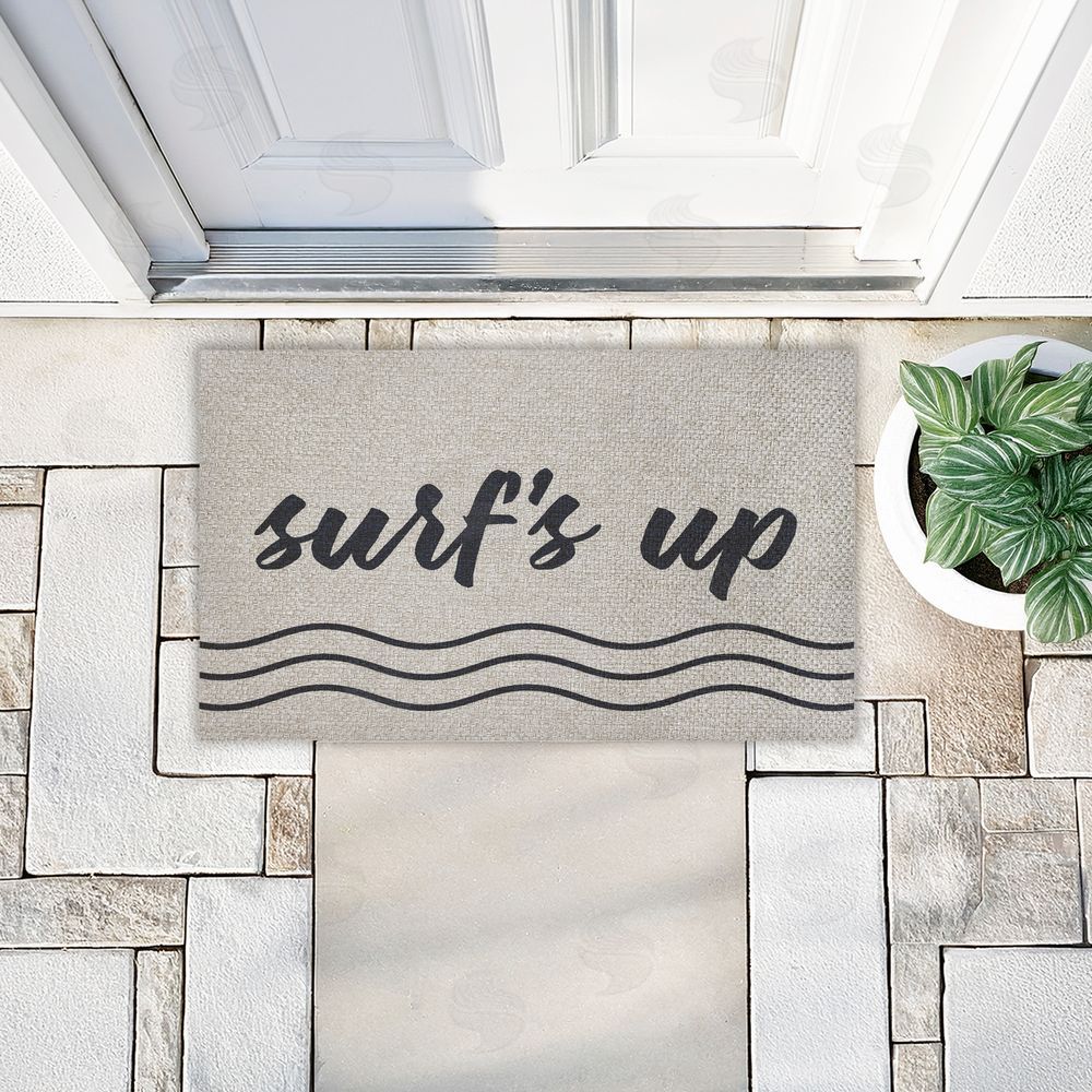 Lettered and Lined Surf's Up with Waves Outdoor Faux Sisal Door Mat