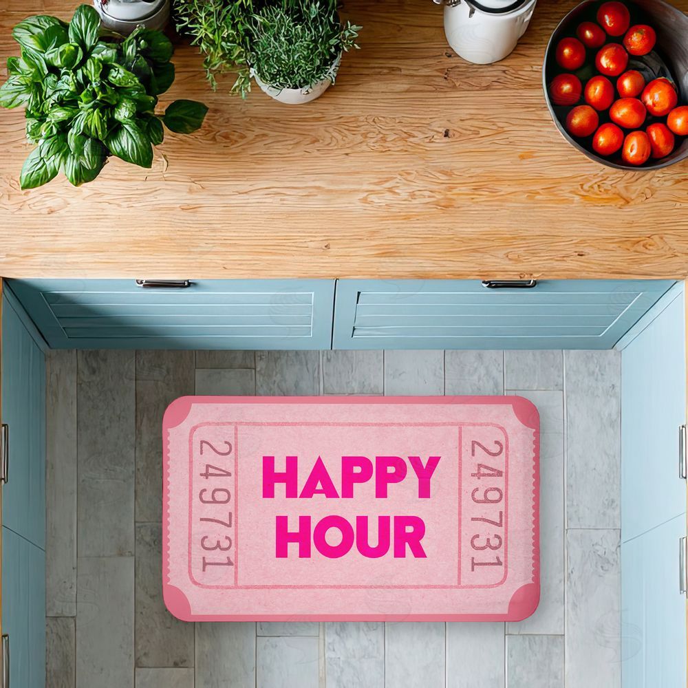 Stupell Studio Pink Happy Hour Ticket Kitchen Floor Mat