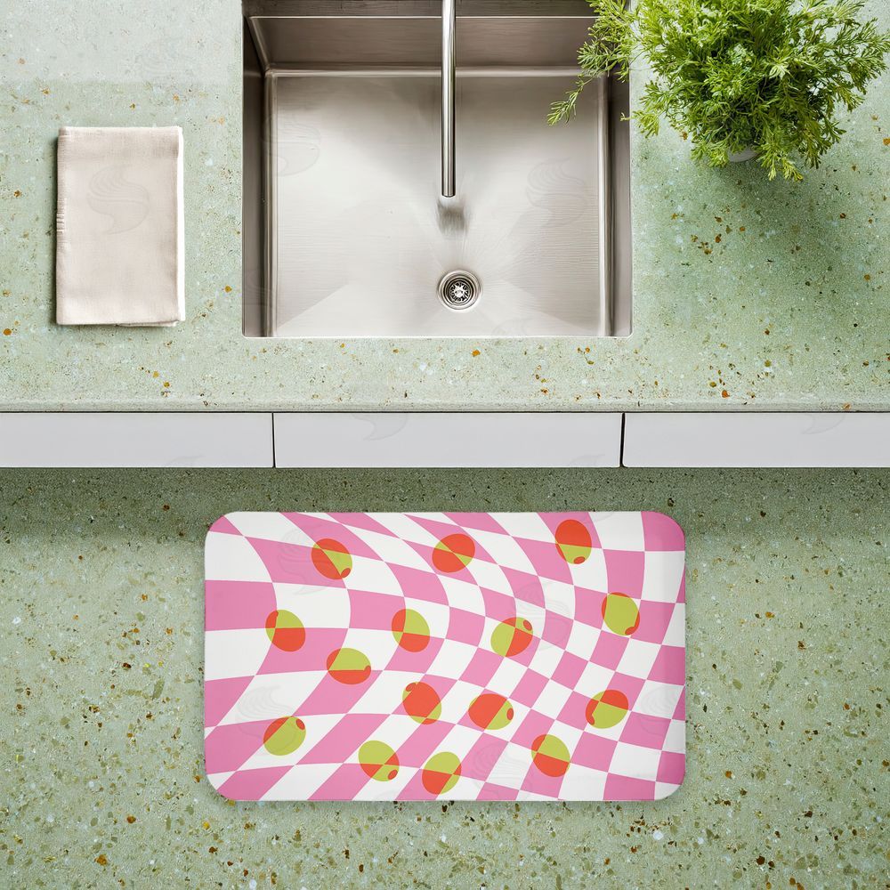 Stupell Studio Retro Curved Olive Abstract Kitchen Floor Mat