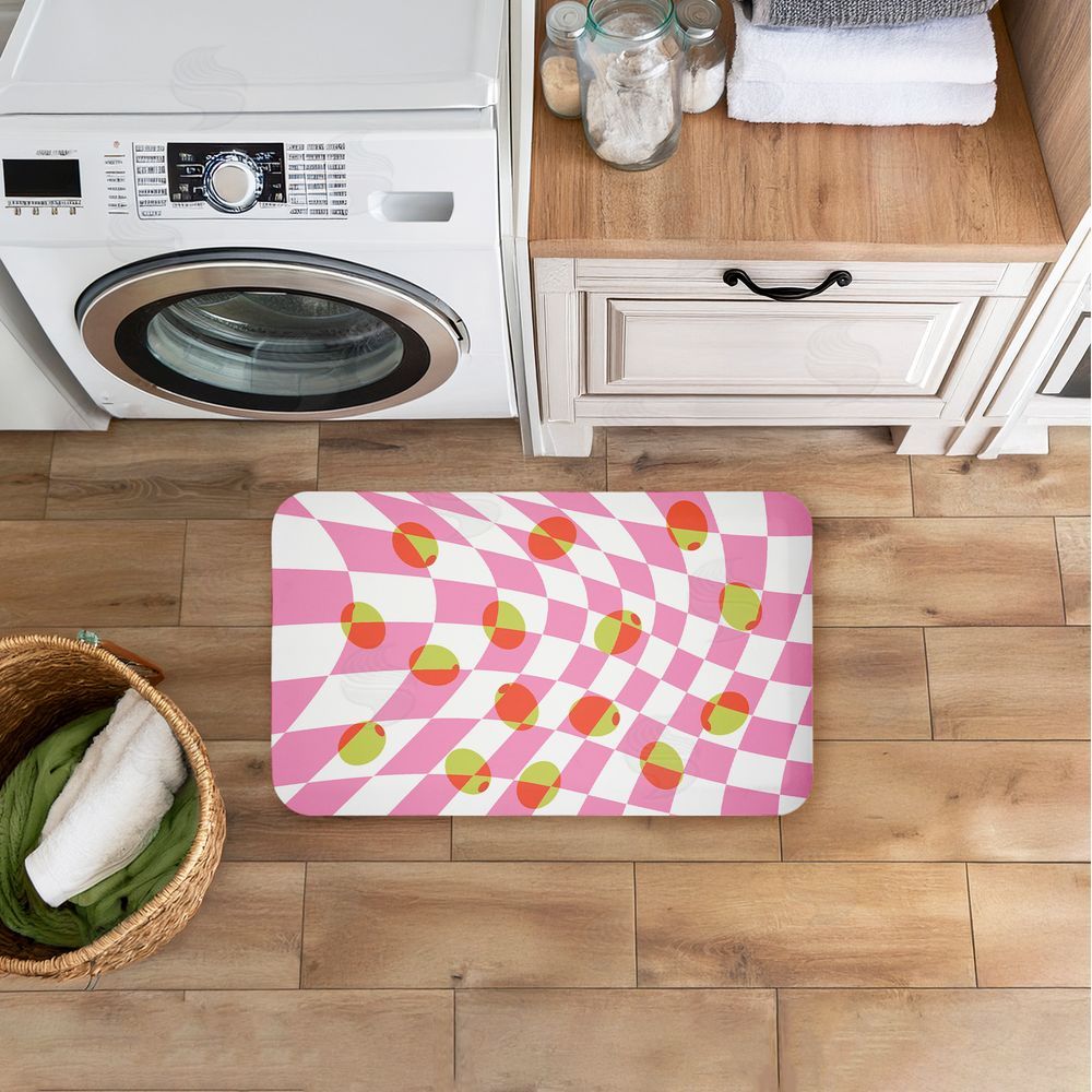 Stupell Studio Retro Curved Olive Abstract Kitchen Floor Mat