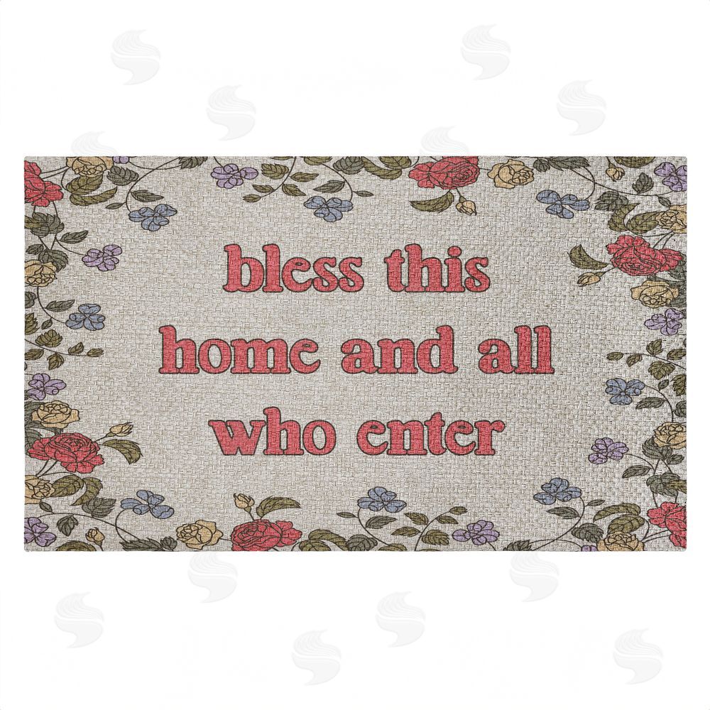 Stupell Studio Retro Bless This Home Florals Outdoor Faux Sisal Door Mat
