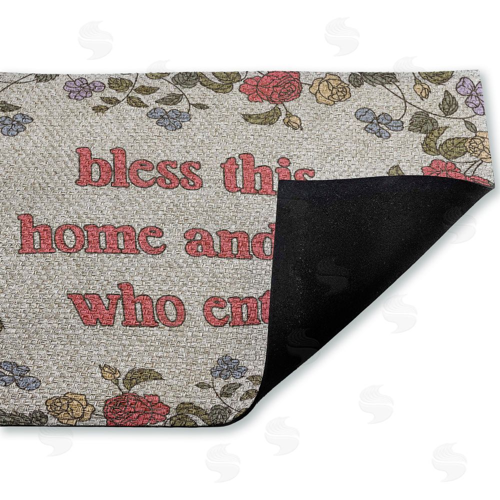 Stupell Studio Retro Bless This Home Florals Outdoor Faux Sisal Door Mat