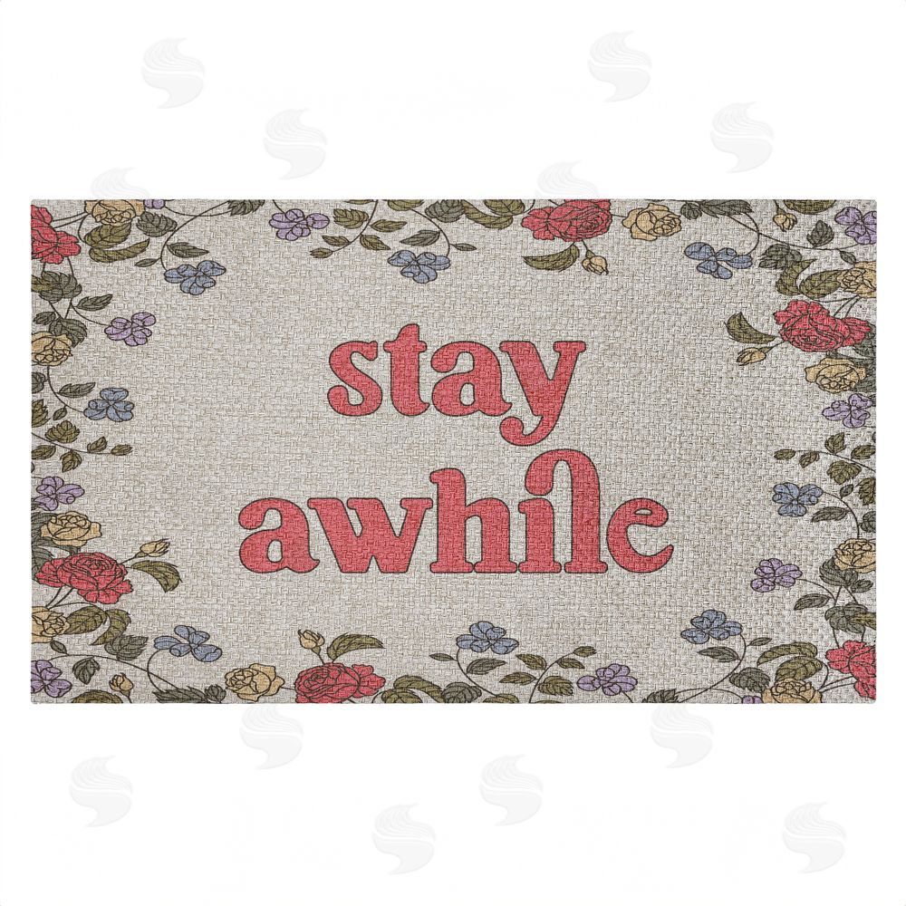 Stupell Studio Stay Awhile Inviting Florals Outdoor Faux Sisal Door Mat