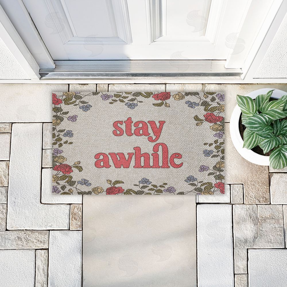 Stupell Studio Stay Awhile Inviting Florals Outdoor Faux Sisal Door Mat