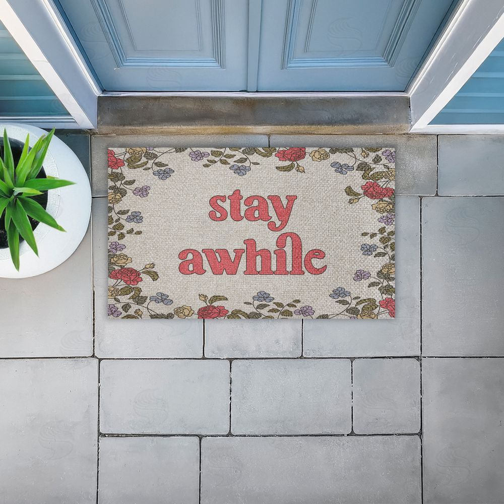 Stupell Studio Stay Awhile Inviting Florals Outdoor Faux Sisal Door Mat