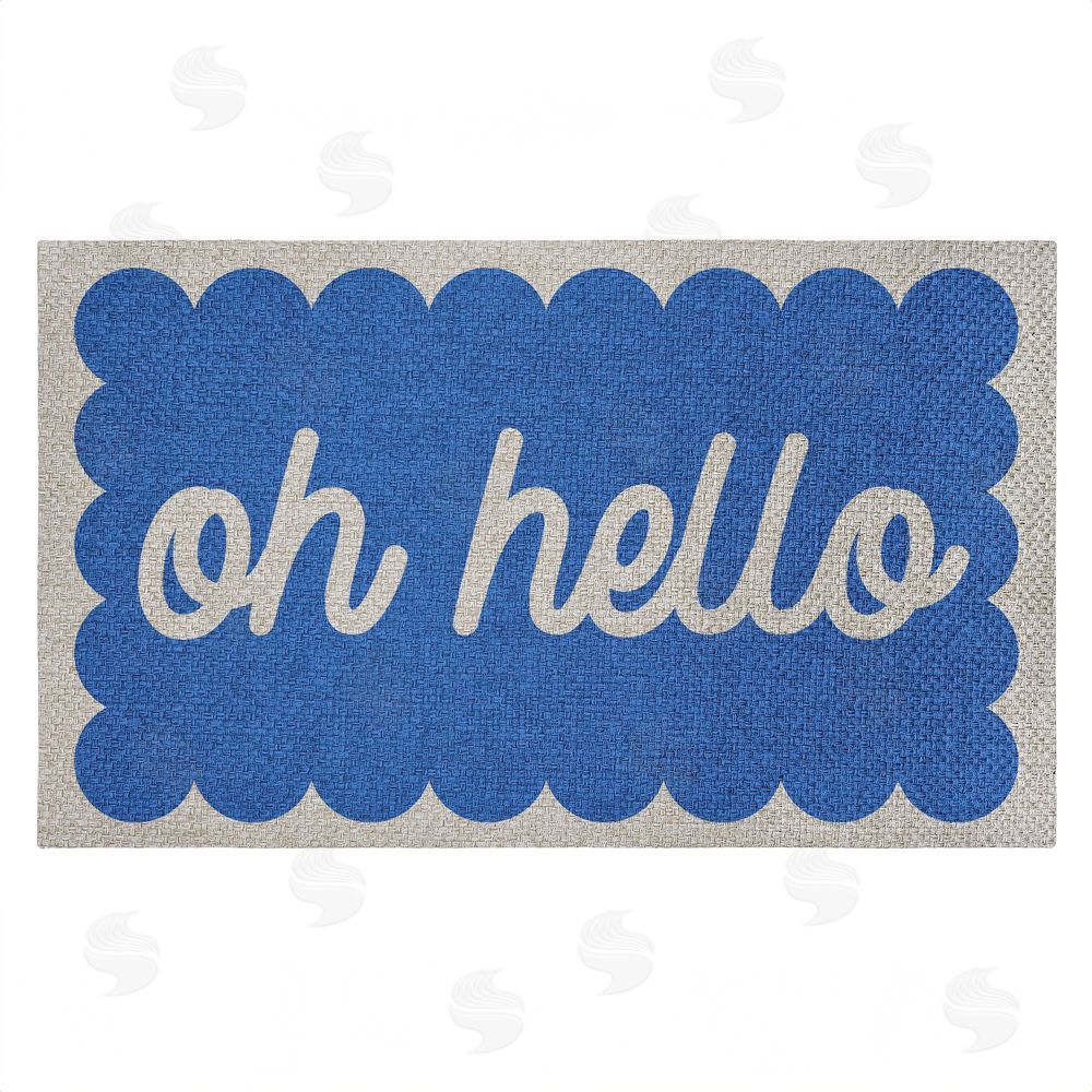 Stupell Studio Oh Hello Blue Greeting Outdoor Faux Sisal Door Mat