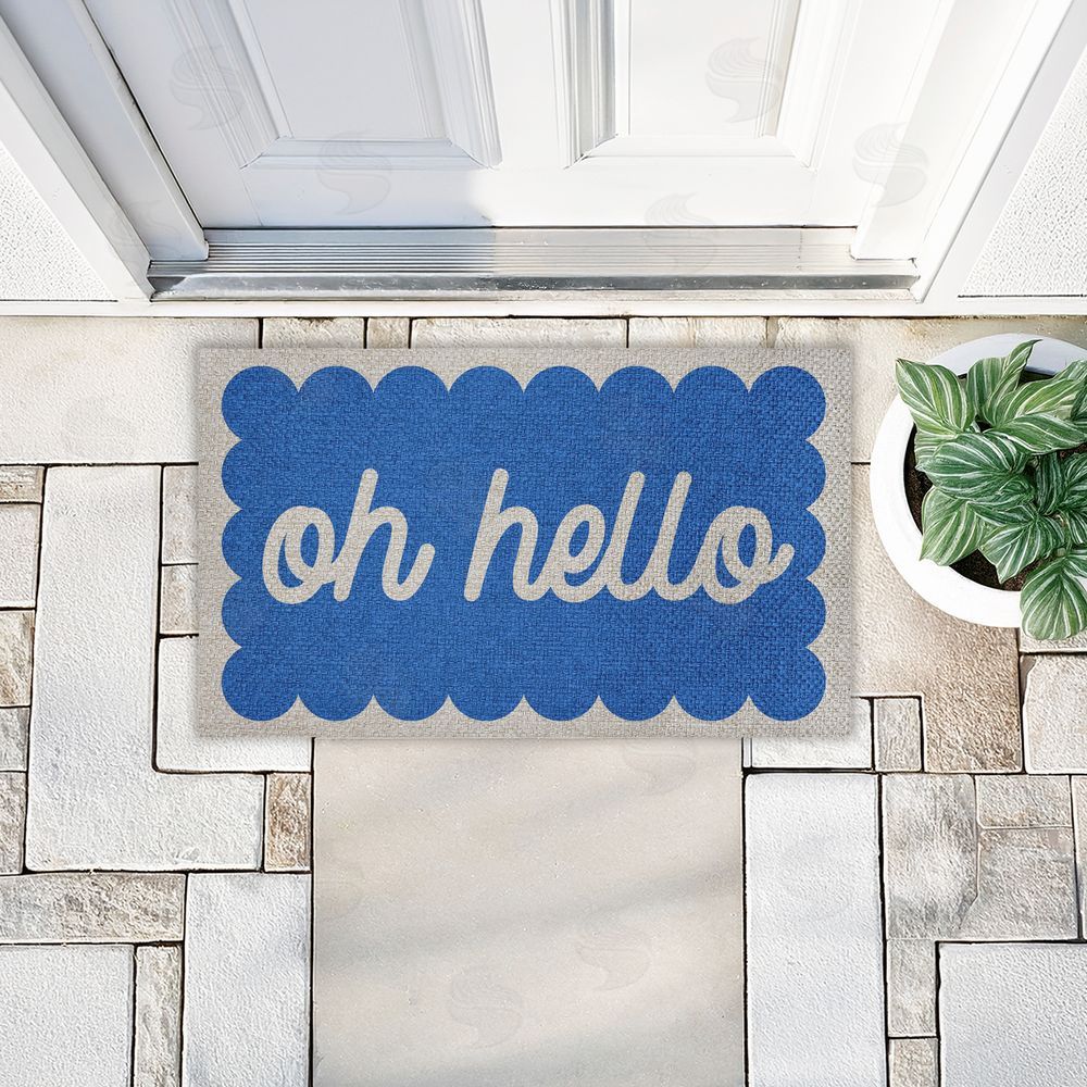 Stupell Studio Oh Hello Blue Greeting Outdoor Faux Sisal Door Mat