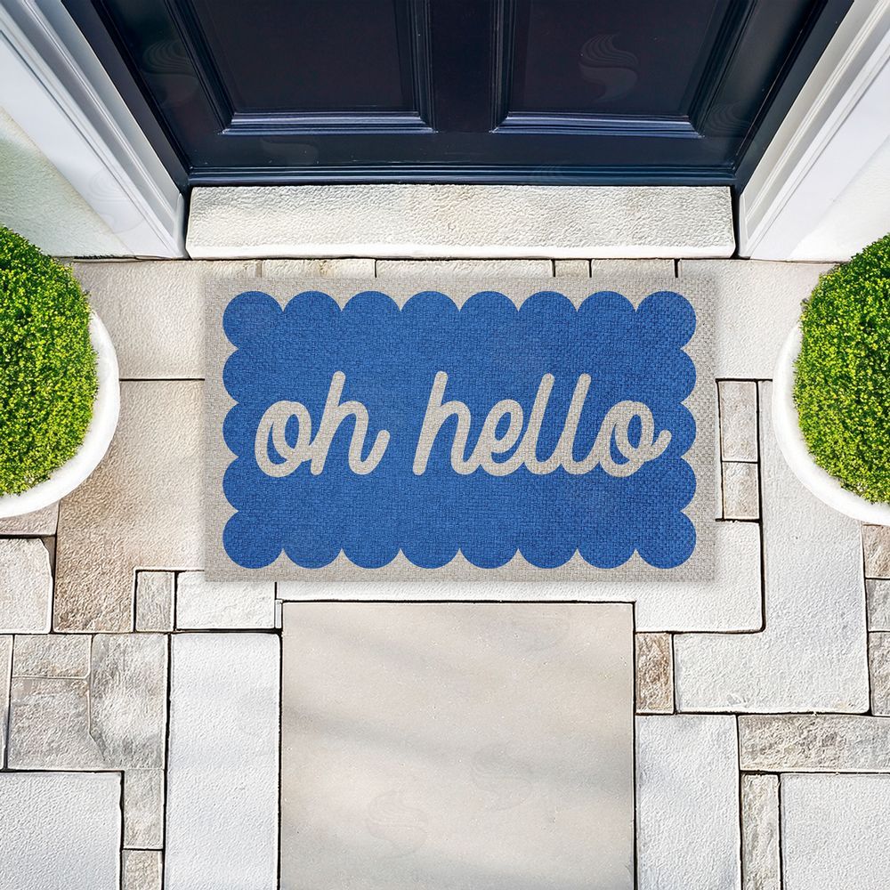 Stupell Studio Oh Hello Blue Greeting Outdoor Faux Sisal Door Mat