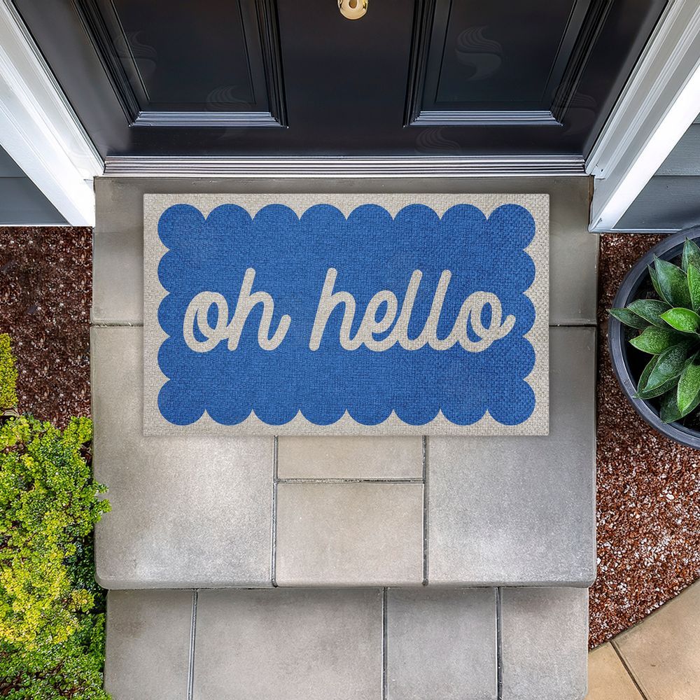 Stupell Studio Oh Hello Blue Greeting Outdoor Faux Sisal Door Mat