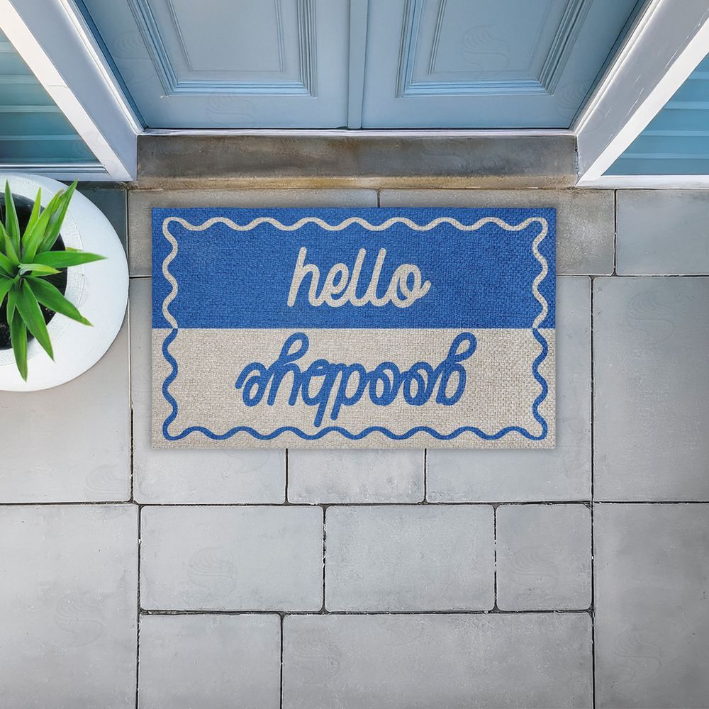 Stupell Studio Hello Goodbye Blue & White Outdoor Faux Sisal Door Mat