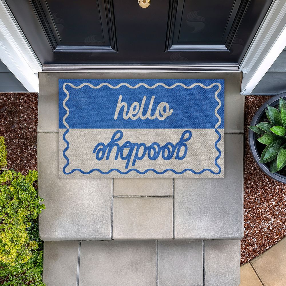 Stupell Studio Hello Goodbye Blue & White Outdoor Faux Sisal Door Mat