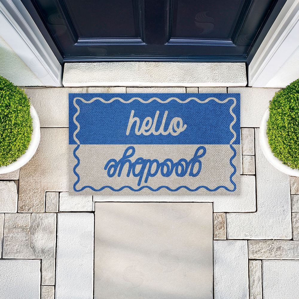 Stupell Studio Hello Goodbye Blue & White Outdoor Faux Sisal Door Mat