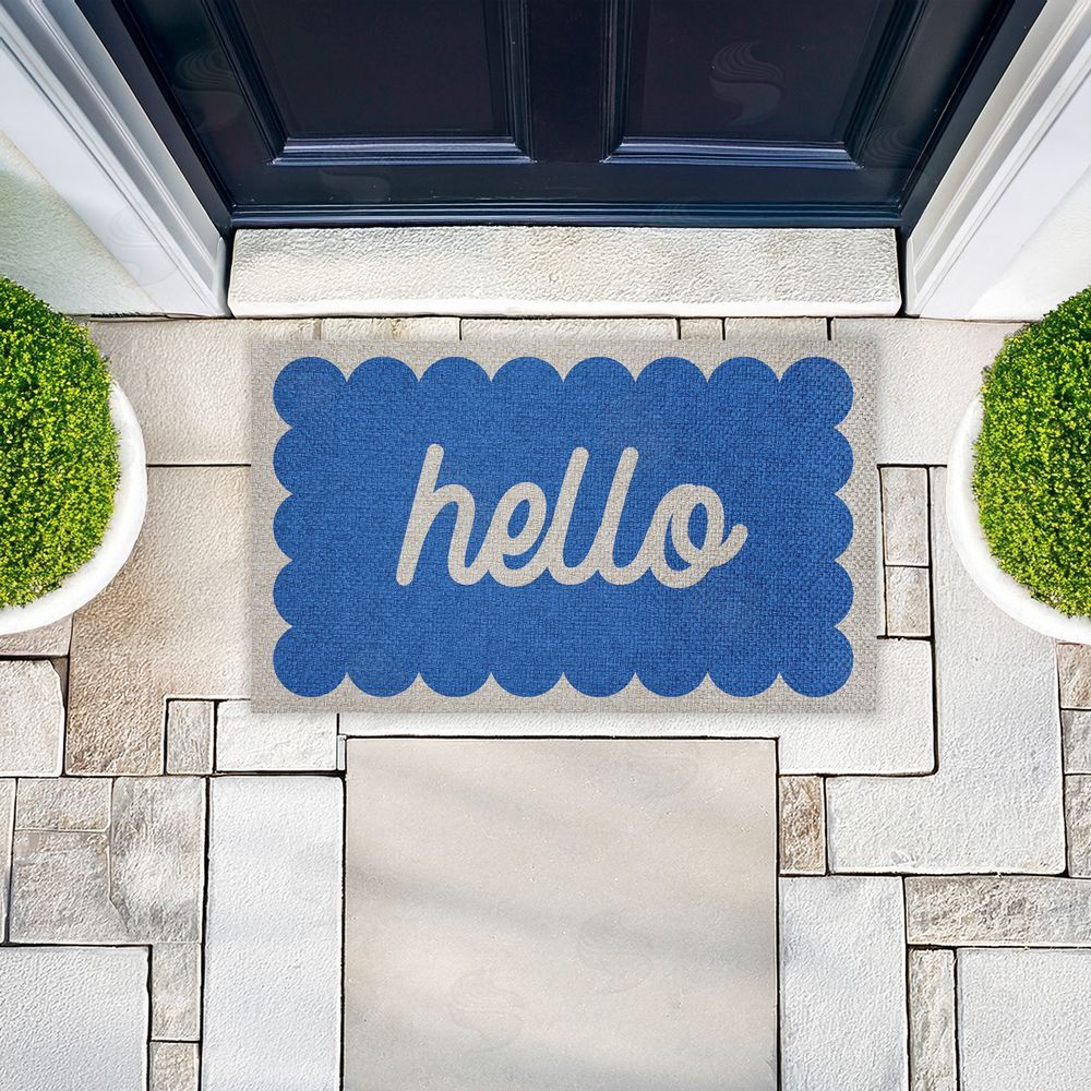 Stupell Studio Hello Blue Greeting Outdoor Faux Sisal Door Mat