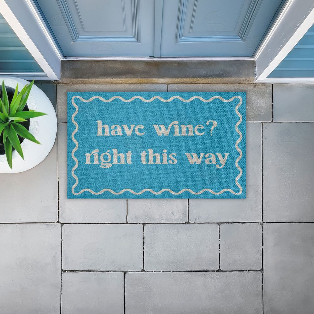 Stupell Studio Blue Have Wine Greeting Outdoor Faux Sisal Door Mat