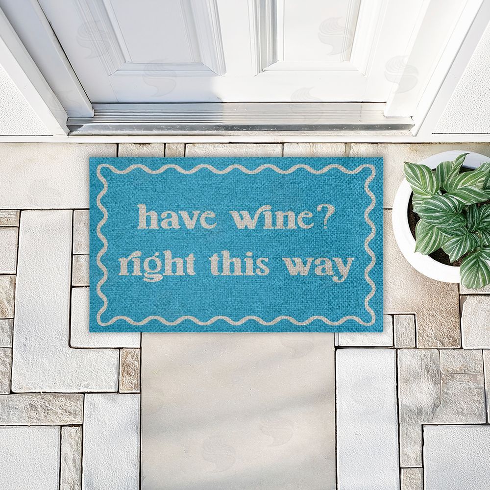 Stupell Studio Blue Have Wine Greeting Outdoor Faux Sisal Door Mat