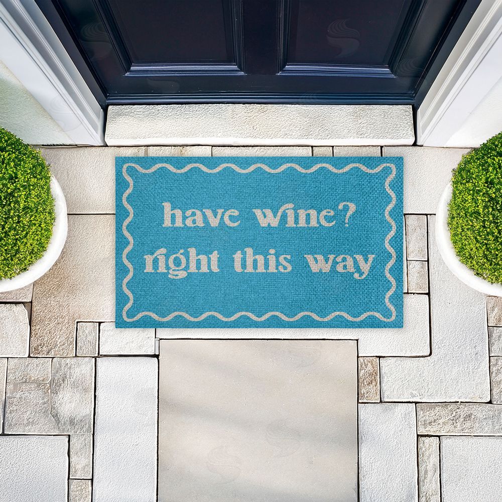 Stupell Studio Blue Have Wine Greeting Outdoor Faux Sisal Door Mat