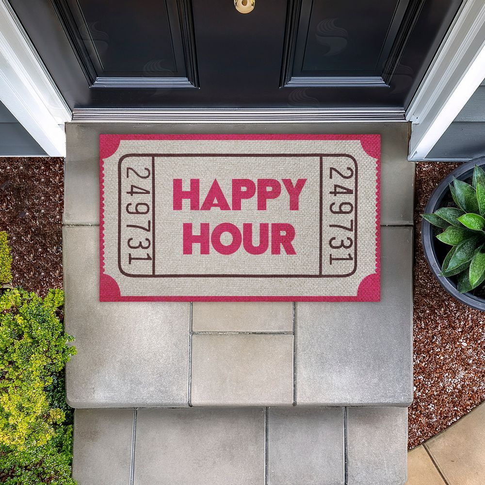 Stupell Studio Happy Hour Ticket Stub Outdoor Faux Sisal Door Mat