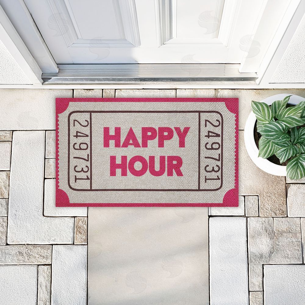 Stupell Studio Happy Hour Ticket Stub Outdoor Faux Sisal Door Mat