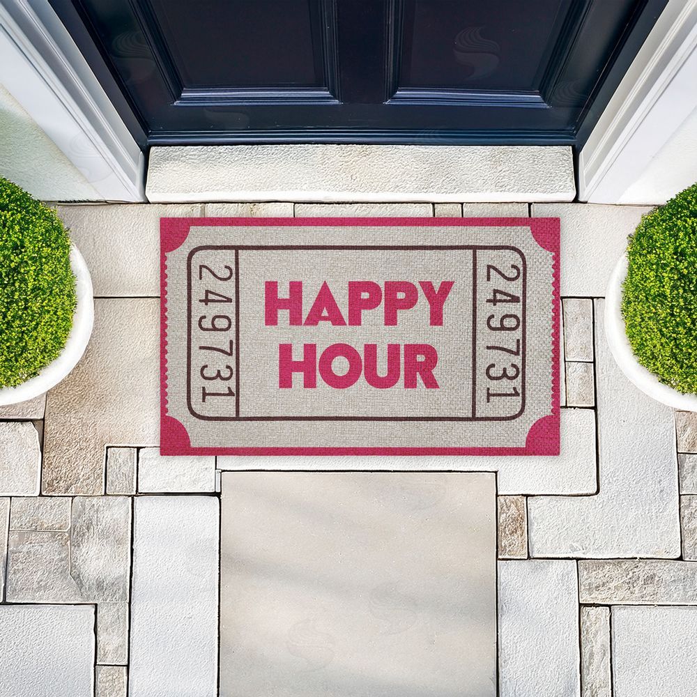Stupell Studio Happy Hour Ticket Stub Outdoor Faux Sisal Door Mat
