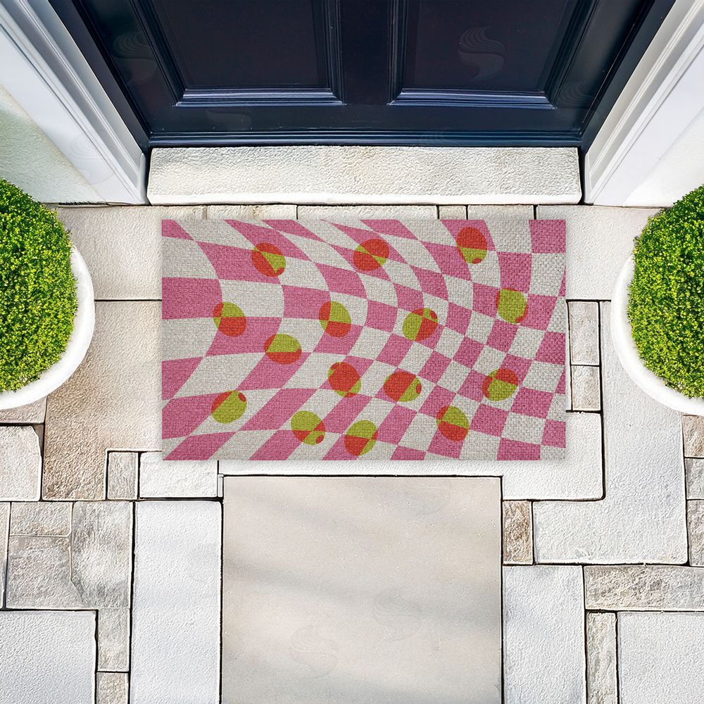 Stupell Studio Retro Curved Olive Abstract Outdoor Faux Sisal Door Mat