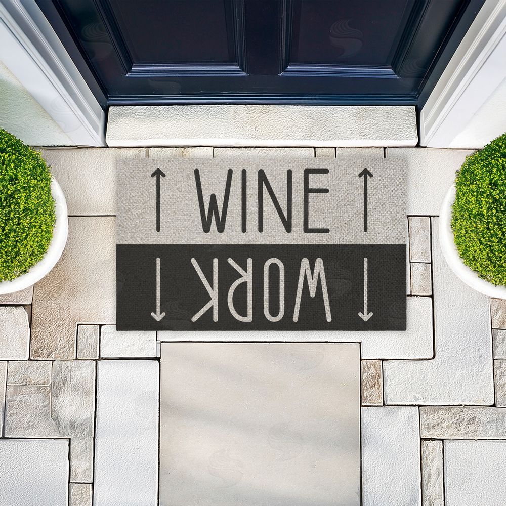 Stupell Studio Work & Wine Welcome Outdoor Faux Sisal Door Mat