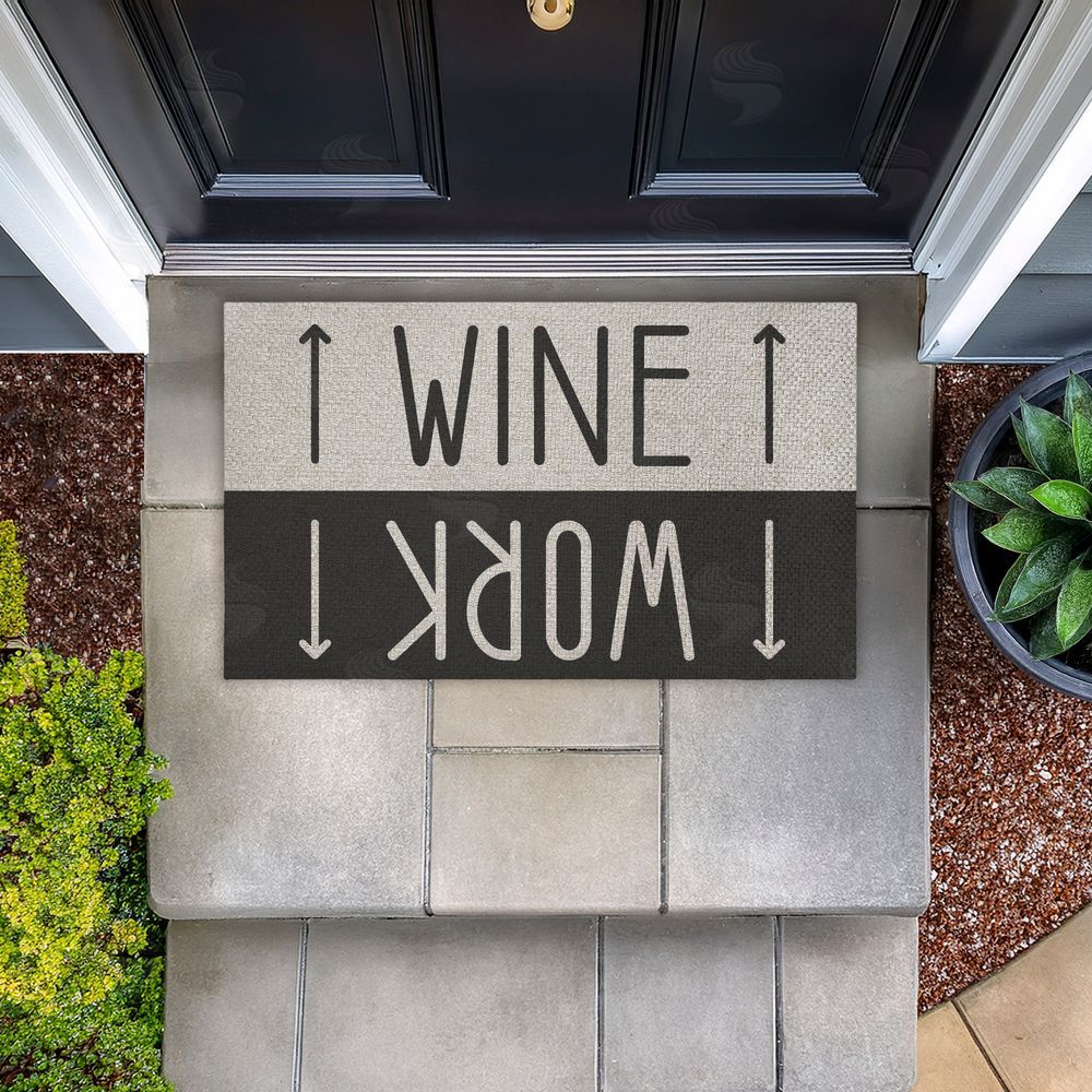 Stupell Studio Work & Wine Welcome Outdoor Faux Sisal Door Mat