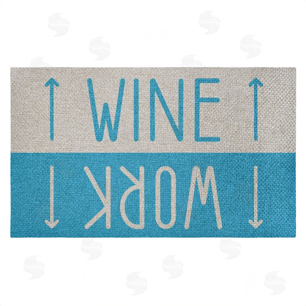Stupell Studio Work & Wine Blue Outdoor Faux Sisal Door Mat