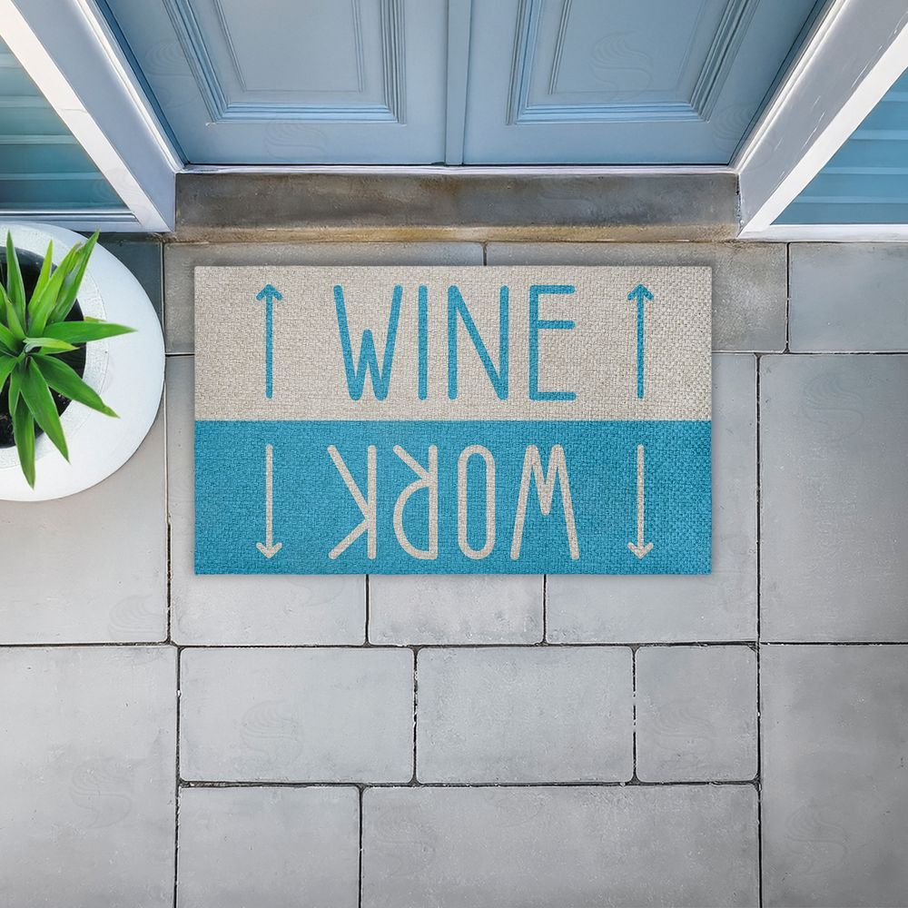 Stupell Studio Work & Wine Blue Outdoor Faux Sisal Door Mat
