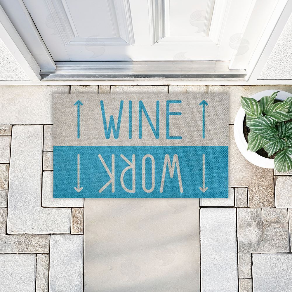 Stupell Studio Work & Wine Blue Outdoor Faux Sisal Door Mat