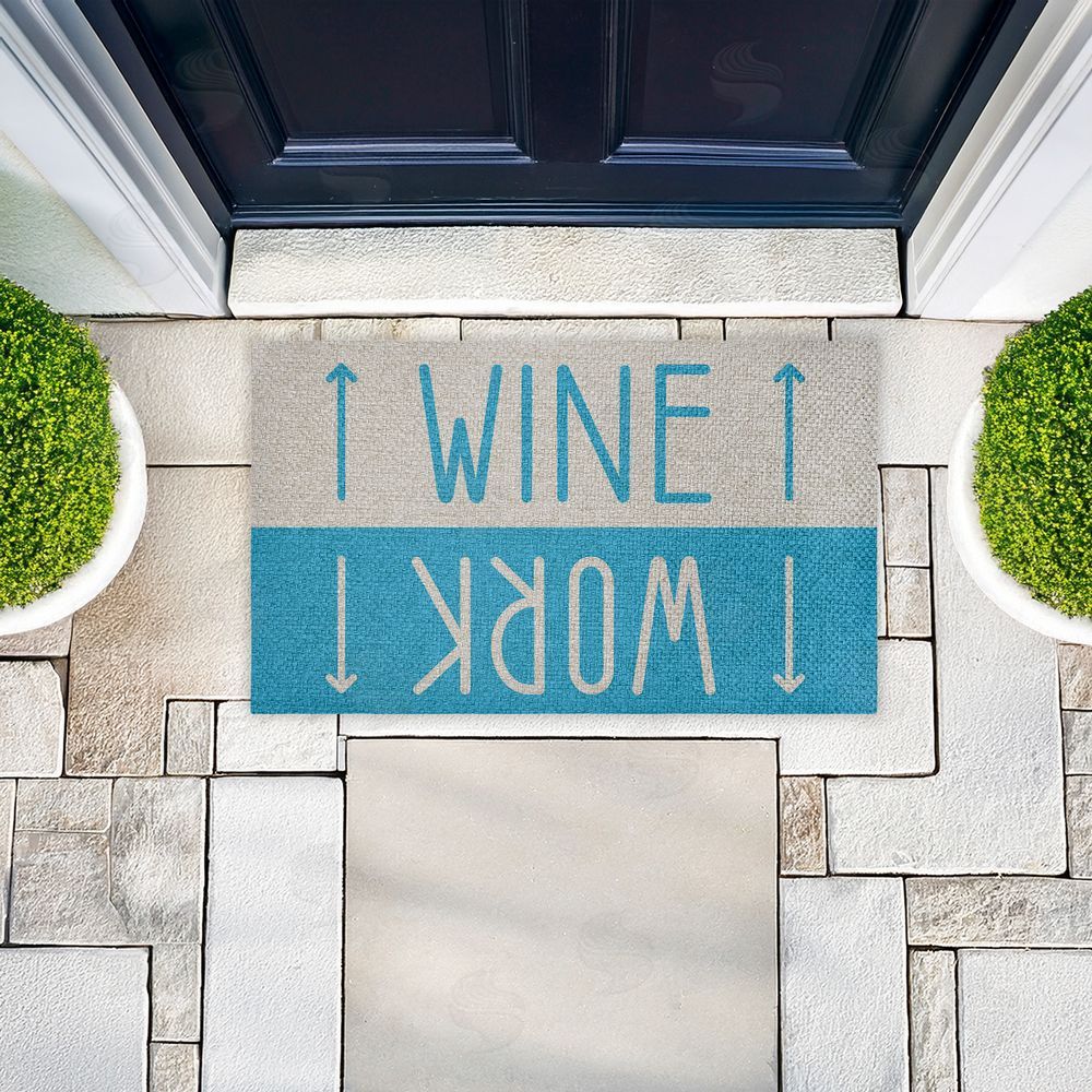 Stupell Studio Work & Wine Blue Outdoor Faux Sisal Door Mat