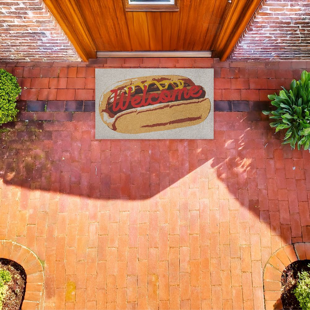 Stupell Studio Welcome Hotdog Pop Style Outdoor Faux Sisal Door Mat
