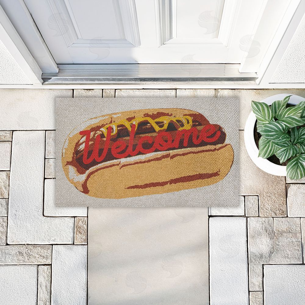 Stupell Studio Welcome Hotdog Pop Style Outdoor Faux Sisal Door Mat
