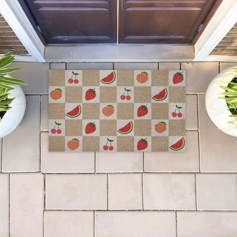 Stupell Studio Soft Fruits Checkered Outdoor Faux Sisal Door Mat