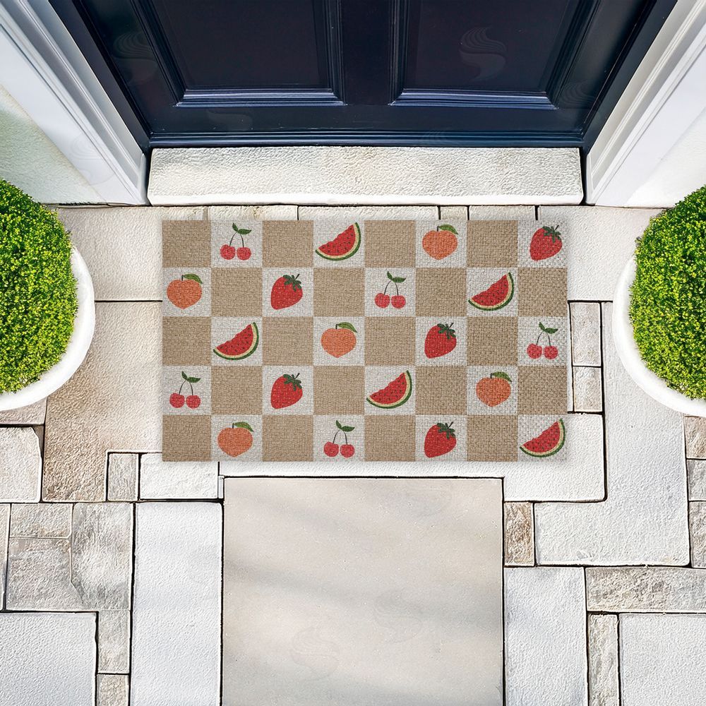 Stupell Studio Soft Fruits Checkered Outdoor Faux Sisal Door Mat