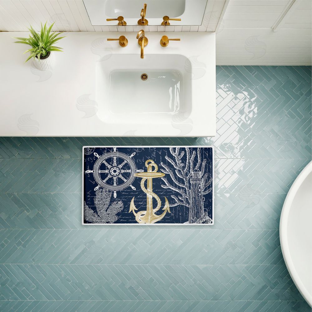 Kim Allen Vintage Nautical Sea Letters Plush Bathroom Floor Mat