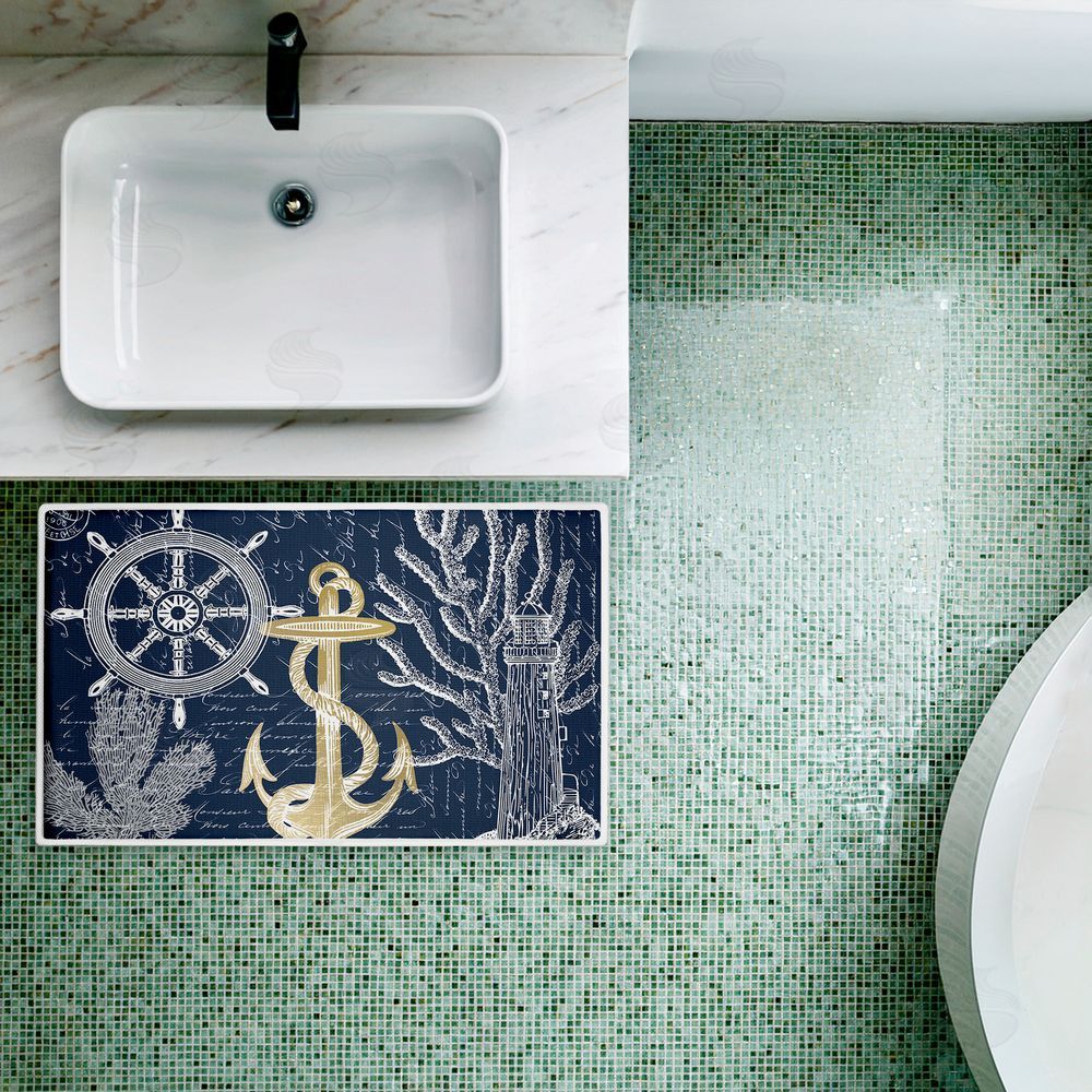Kim Allen Vintage Nautical Sea Letters Plush Bathroom Floor Mat