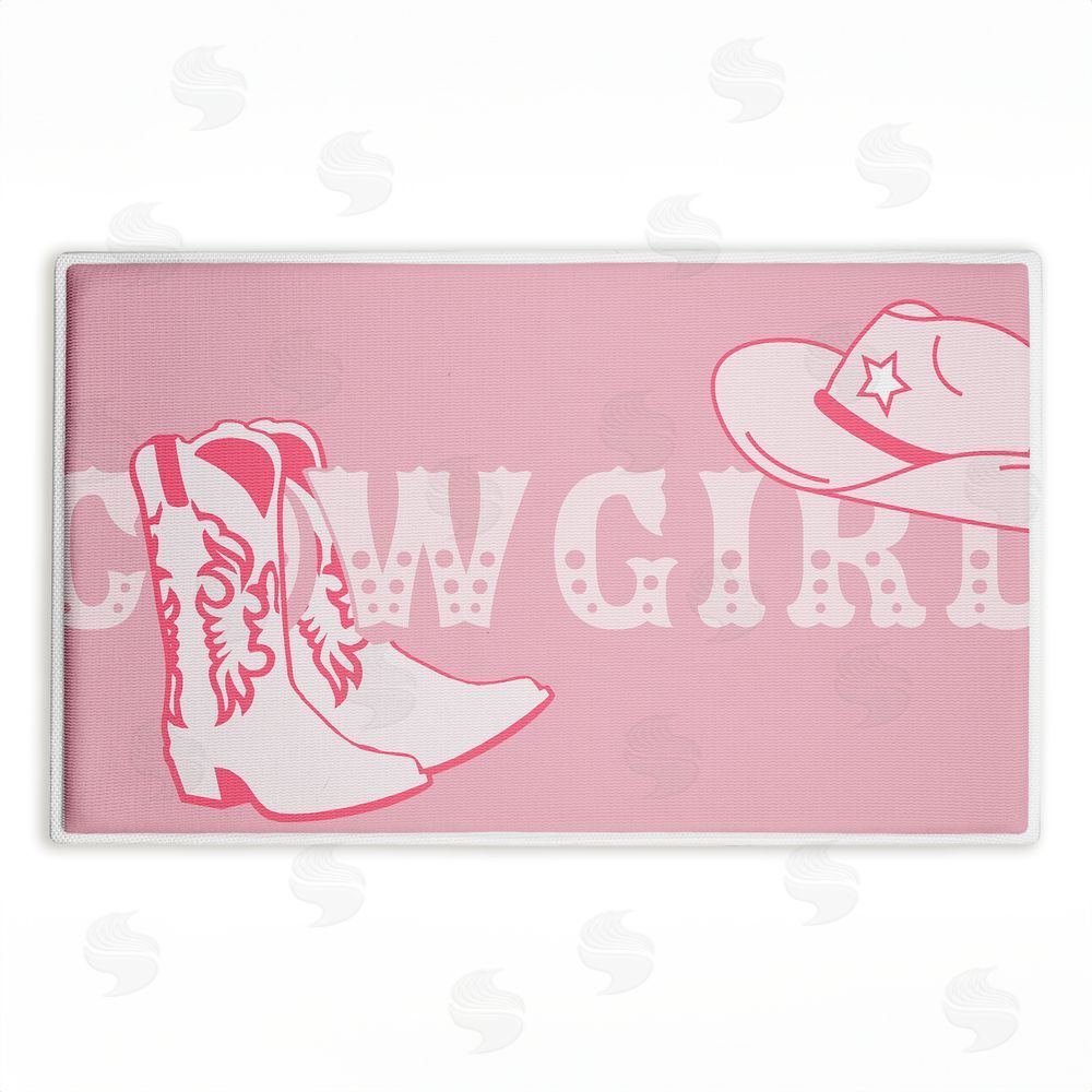 Corinne Rose Designs Pink Feminine Dancing Cowgirl Plush Bathroom Floor Mat