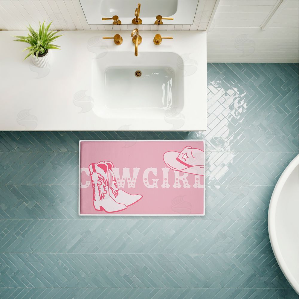 Corinne Rose Designs Pink Feminine Dancing Cowgirl Plush Bathroom Floor Mat