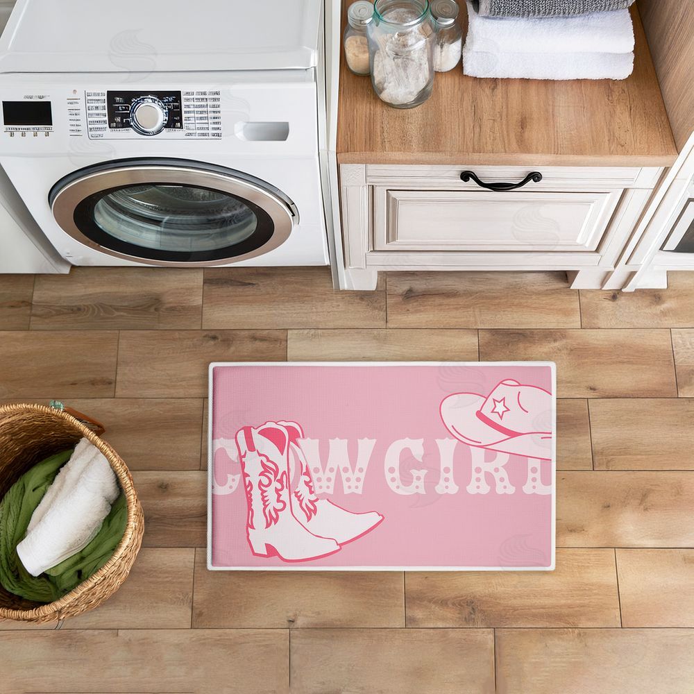 Corinne Rose Designs Pink Feminine Dancing Cowgirl Plush Bathroom Floor Mat