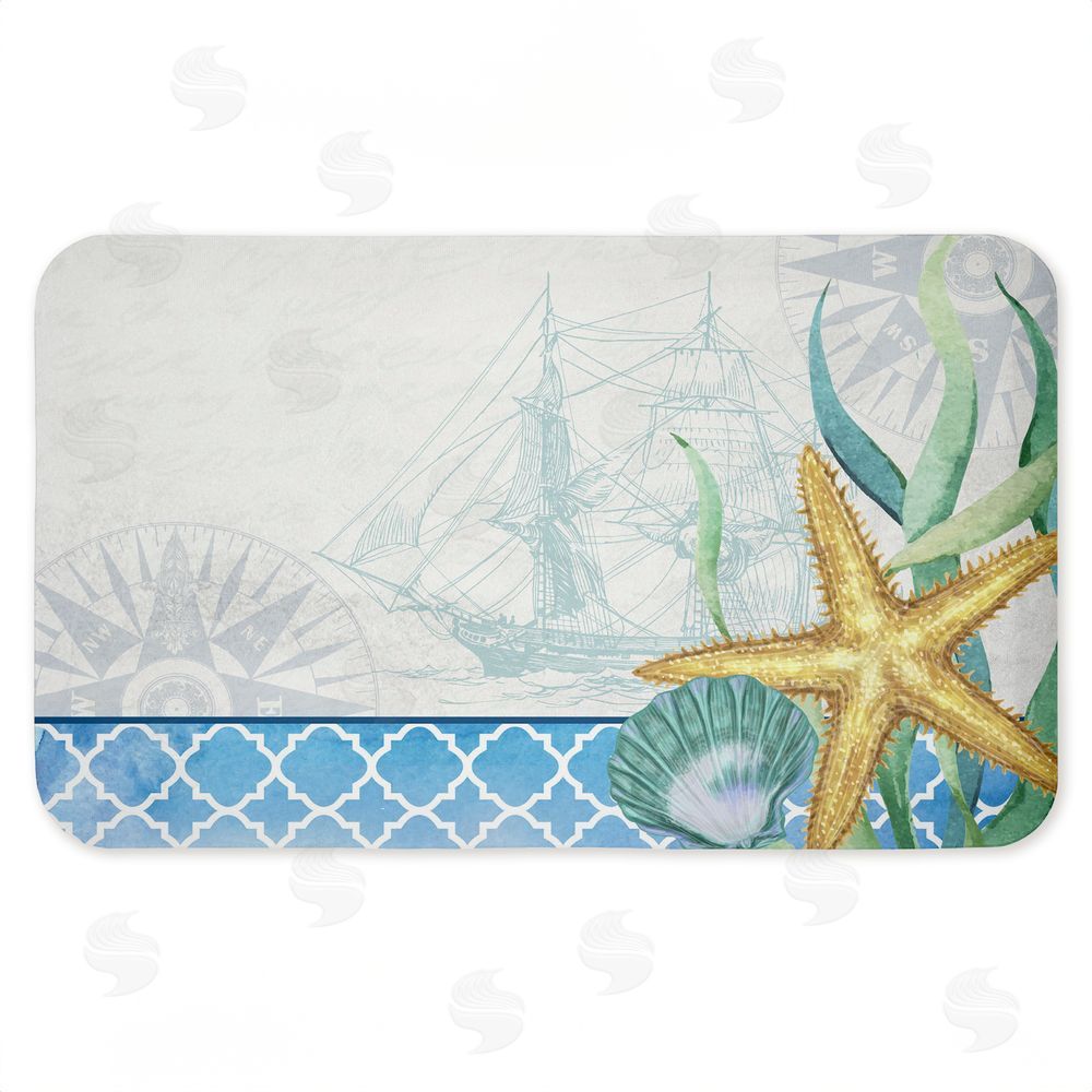 Kim Allen Bayside Sea Life & Ship Kitchen Floor Mat