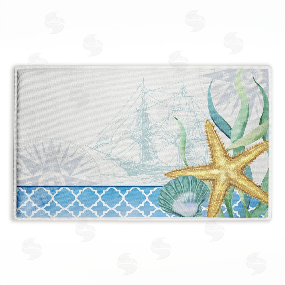 Kim Allen Bayside Sea Life & Ship Plush Bathroom Floor Mat